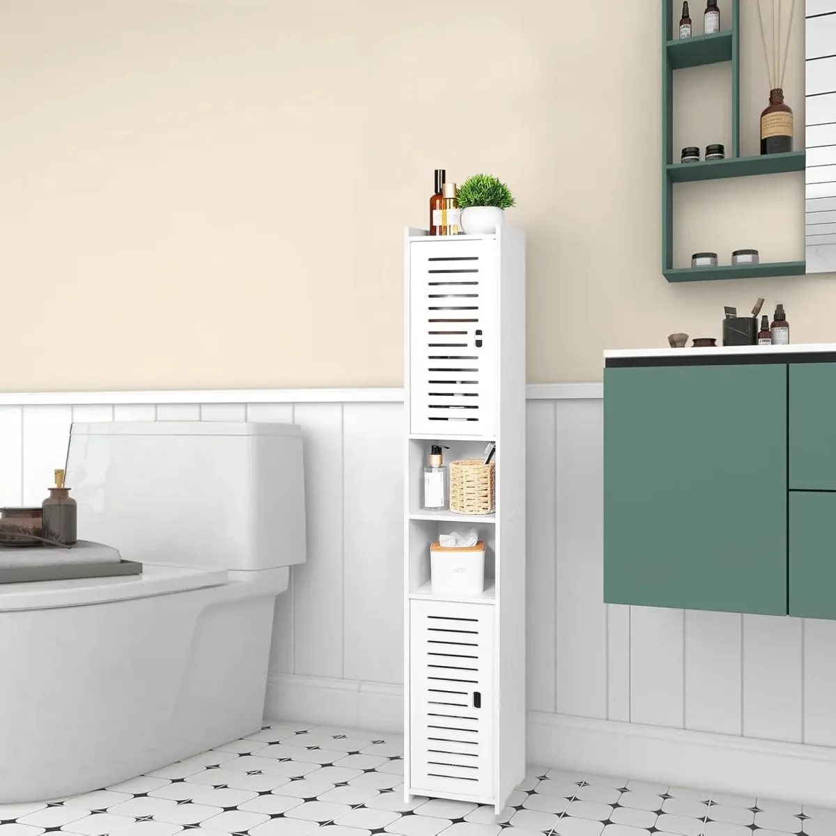 Armoire colonne de salle de bain blanche à poser
