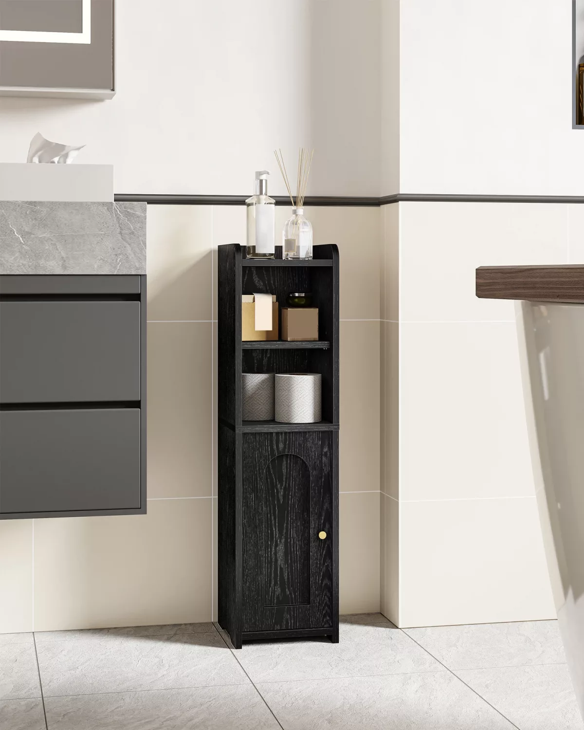 Armoire de salle de bain d'angle en MDF, étroite