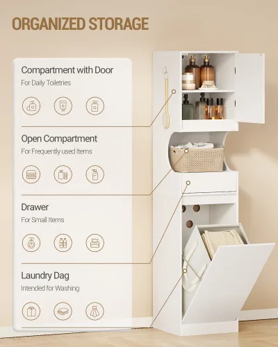 Armoire haute blanche avec panier à linge amovible – image 2