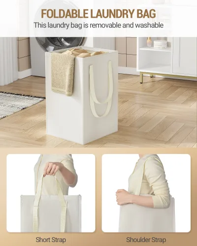 Armoire haute blanche avec panier à linge amovible – image 3