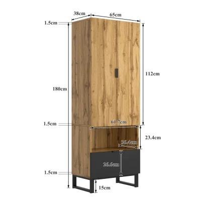 Armoire une porte et tiroir, couleur bois et noir – image 2