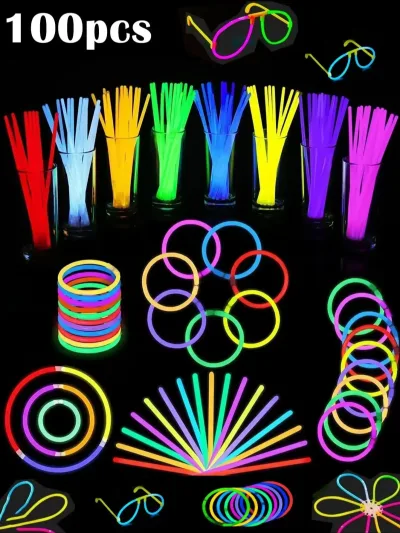 Bâtons lumineux fluorescents, lot de 100 pièces