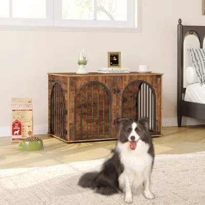 Cage pour chien meuble à 3 portes arquées