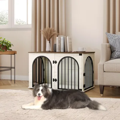 Cage pour chien meuble à 3 portes arquées – image 2
