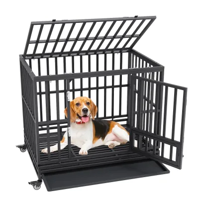 Cage pour chien noire à 3 portes sur roulettes