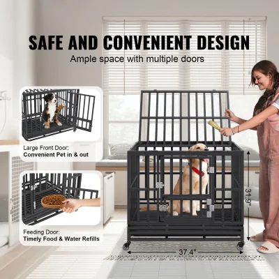 Cage pour chien noire à 3 portes sur roulettes – image 2