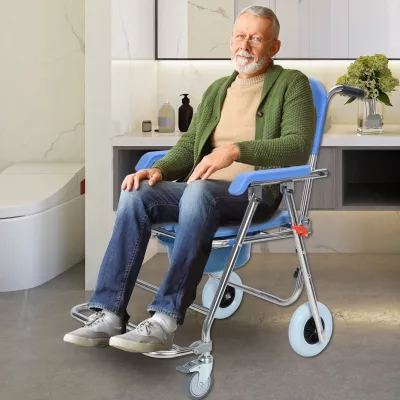 Chaise de toilette pliable à roulettes, métal – image 2
