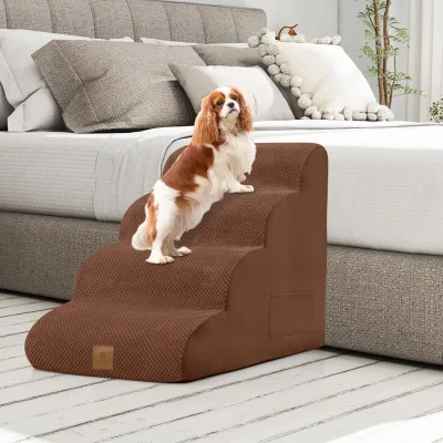 Escalier pour chien en mousse, 4 marches, café – image 3