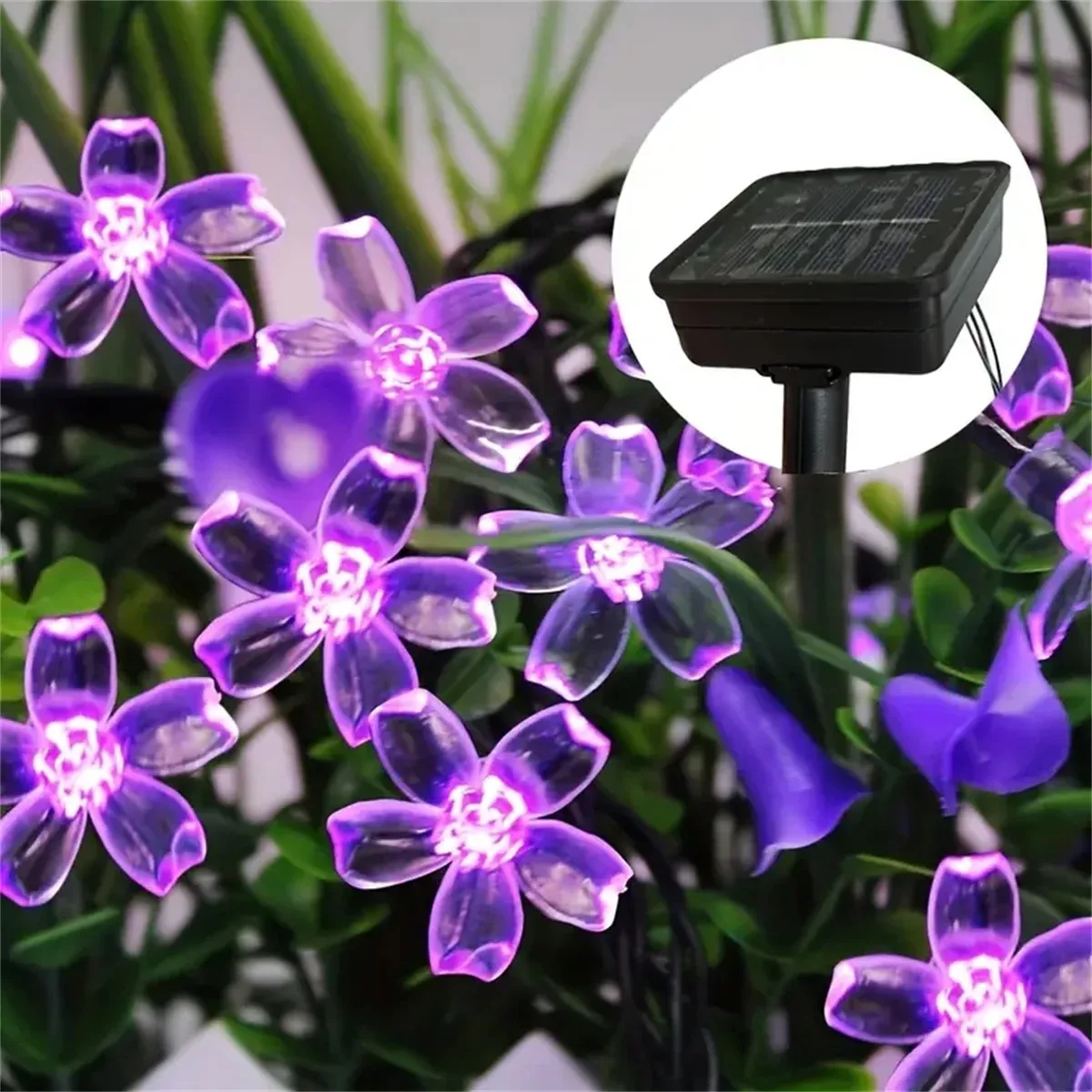 Guirlande solaire fleurs violettes à LED