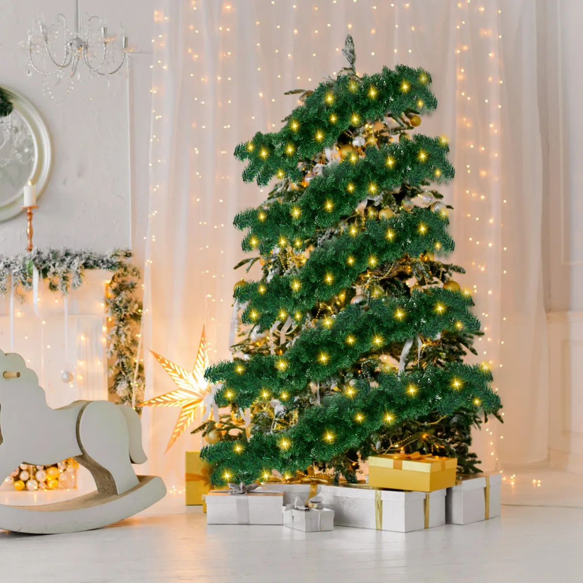 Guirlande verte artificielle à LED pour Noël