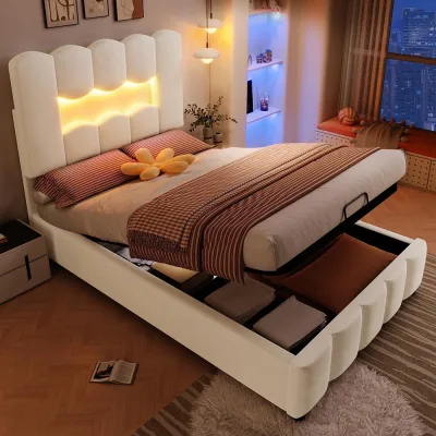 Lit capitonné 90 × 200 cm avec rangement et LED – image 2