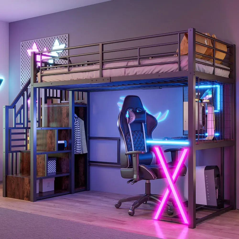 Lit mezzanine 90 × 200 cm avec bureau et armoire