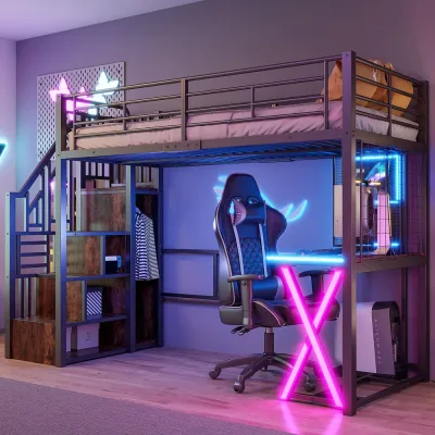Lit mezzanine 90 × 200 cm avec bureau et armoire