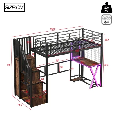 Lit mezzanine 90 × 200 cm avec bureau et armoire – image 2