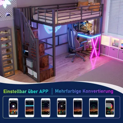 Lit mezzanine 90 × 200 cm avec bureau et armoire – image 3