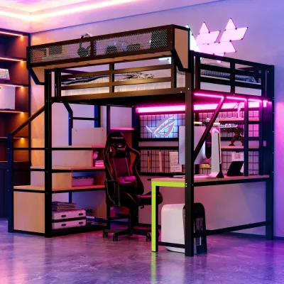Lit mezzanine métal avec bureau et rangements – image 3