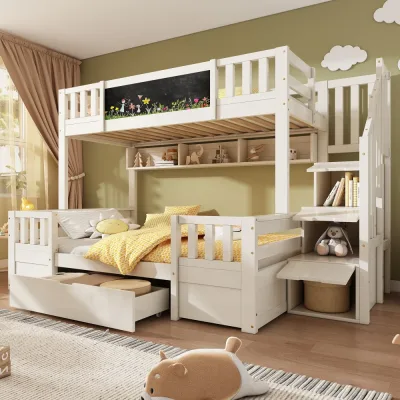 Lit superposé triple en bois massif pour enfants