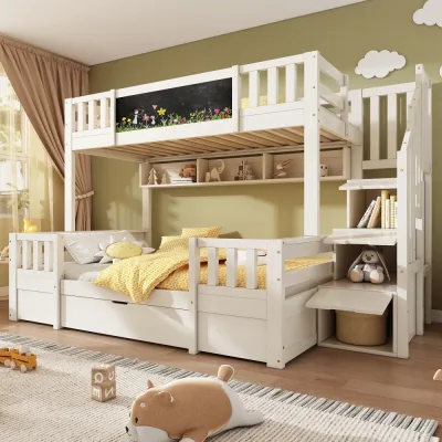 Lit superposé triple en bois massif pour enfants – image 2