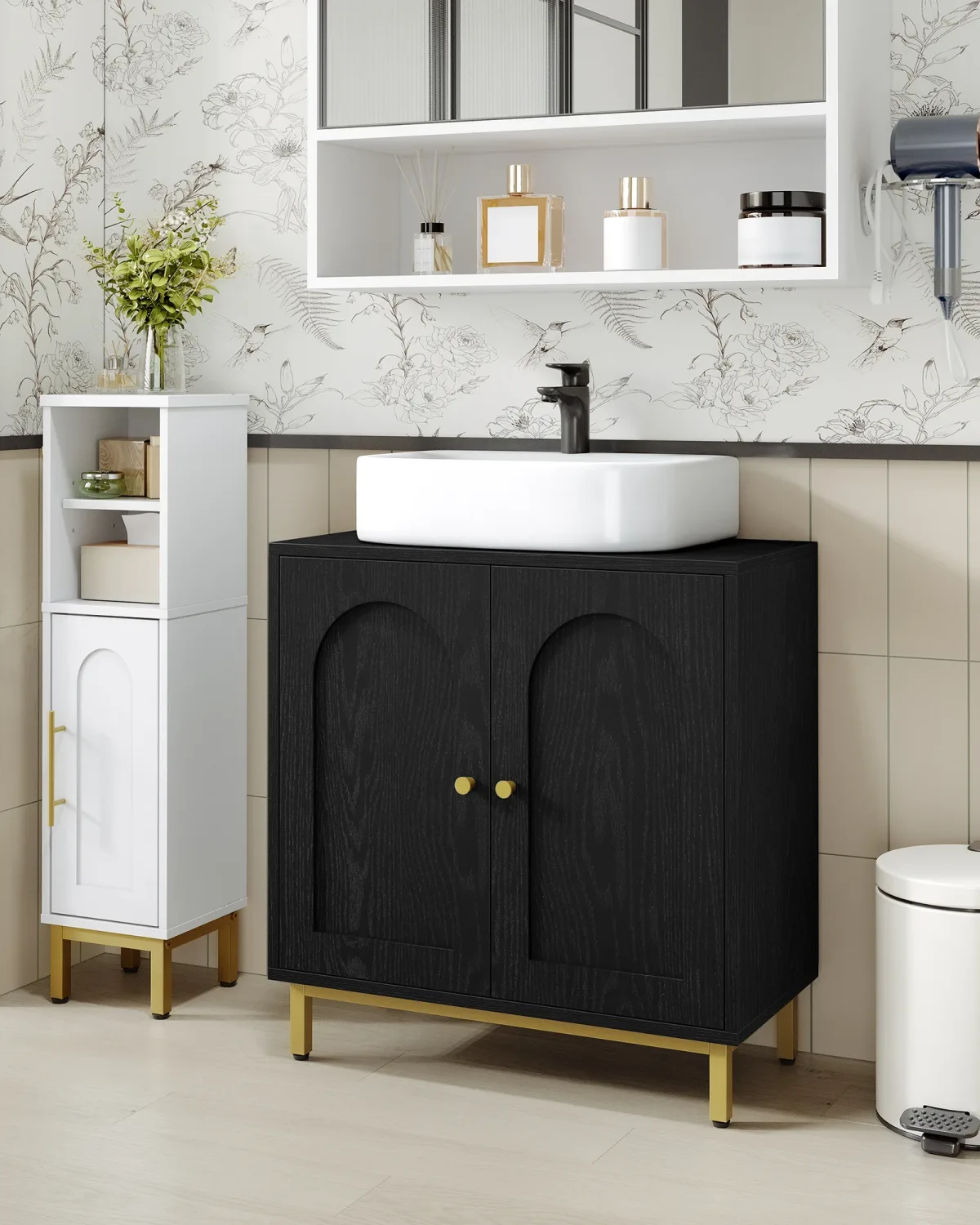 Meuble sous-lavabo noir à 2 portes