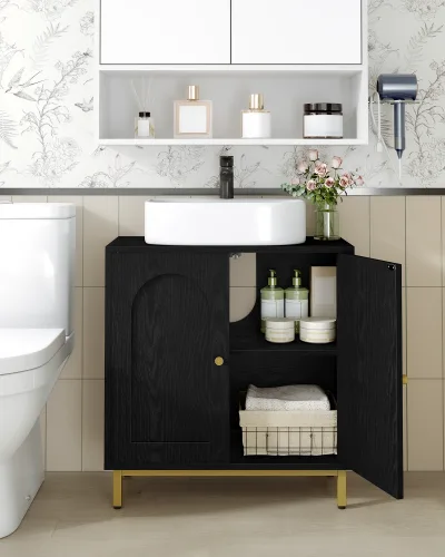 Meuble sous-lavabo noir à 2 portes – image 2