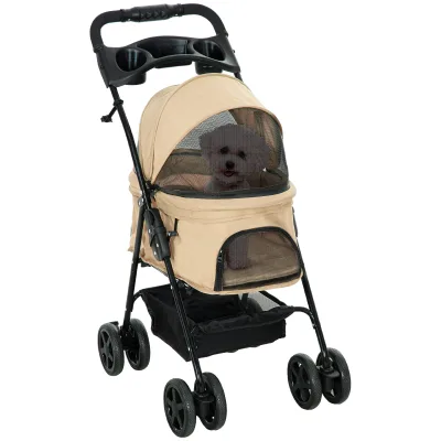 Poussette pliable kaki pour petit chien ou chat – image 2
