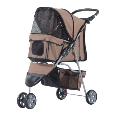 Poussette pliante pour chien et chat, marron café – image 2