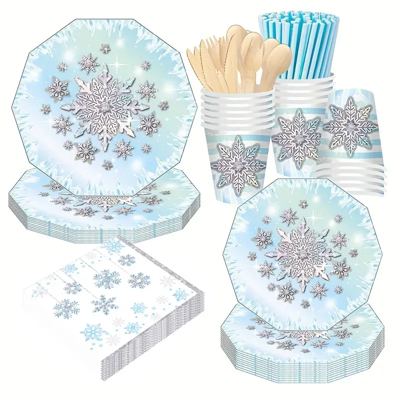 Vaisselle jetable flocon de neige bleue