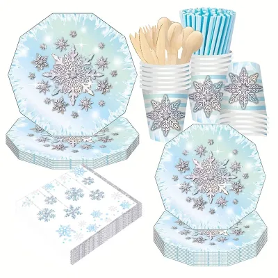 Vaisselle jetable flocon de neige bleue