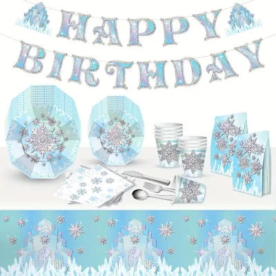 Vaisselle jetable flocon de neige bleue – image 3